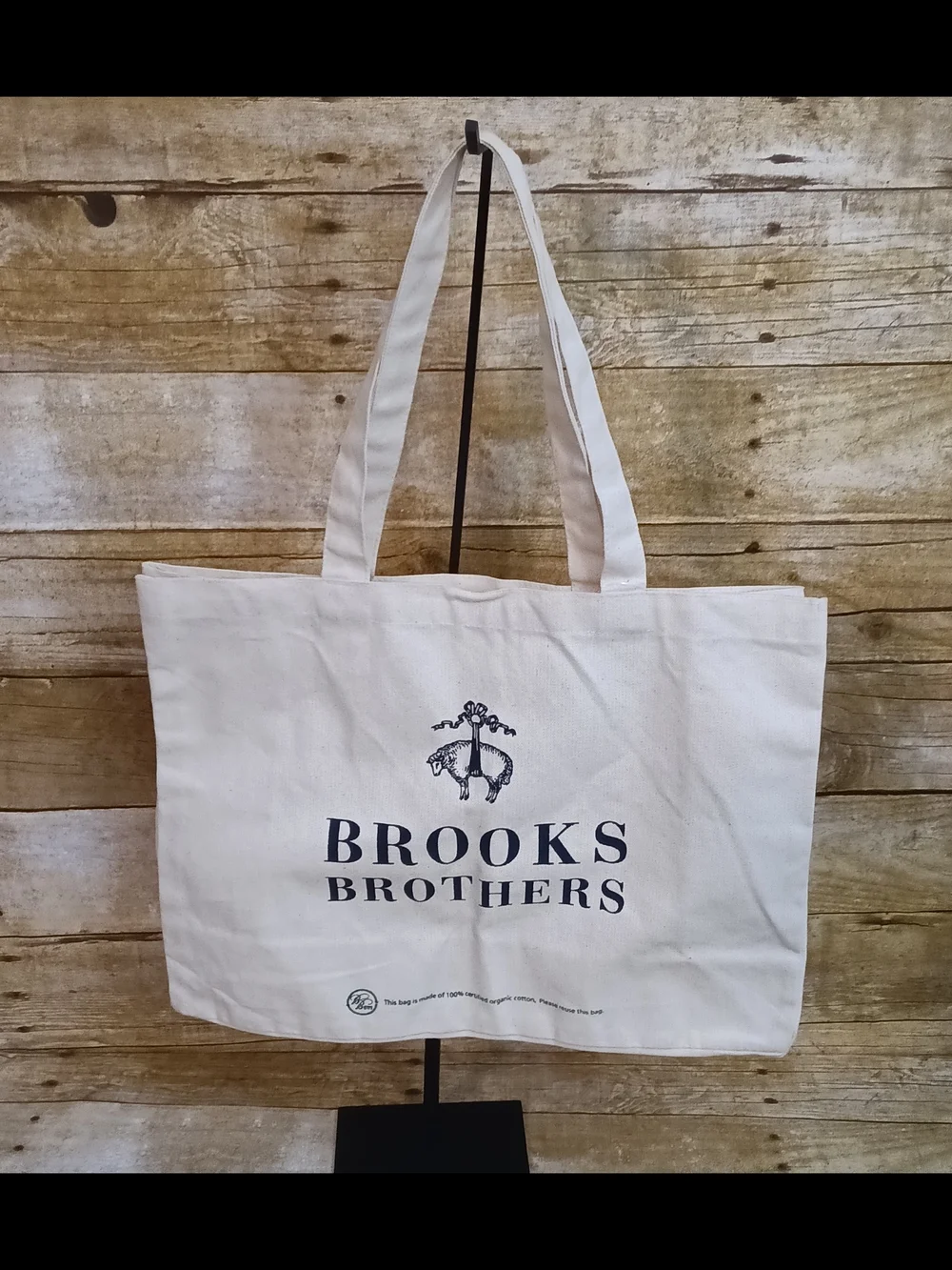Brooks Brothers White Canvas Tote with Navy Logo